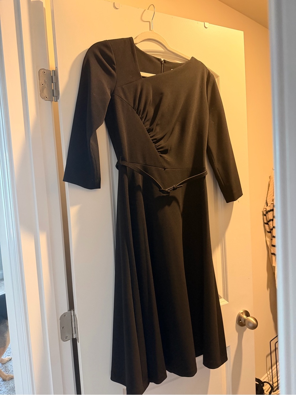 Elegant Black Midi Dress with Draped Front Calvin Klein